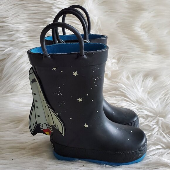 Carter's Kid's Black/Blue 4-D Space Rocket Waterproof Rain Boots SZ 4 - Picture 3 of 11